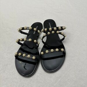 Steve Madden Yalsa Black Pearl Embellished Jelly Flat Sandals Women 9 YALS01S4